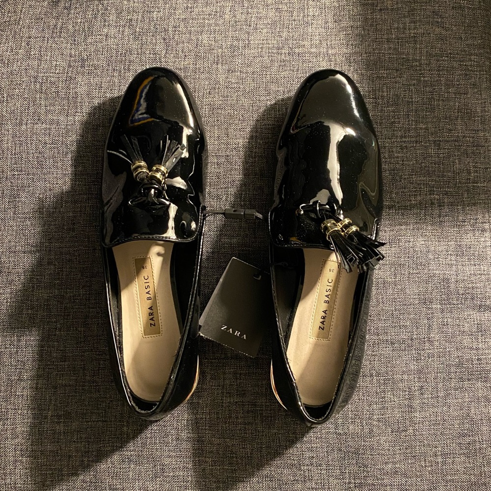 Zara Patent Leather style loafers with tassels